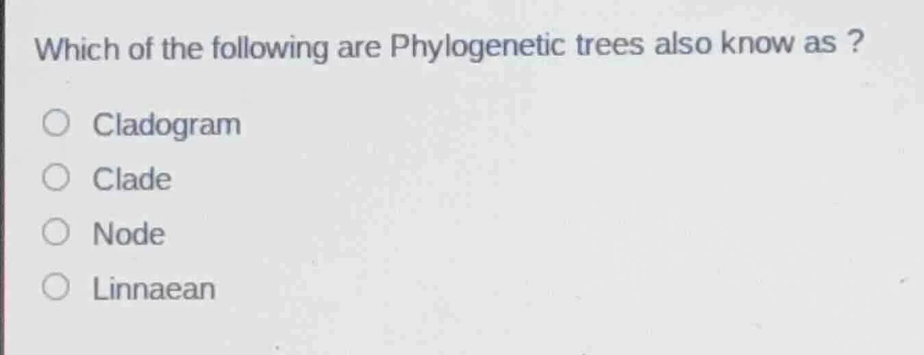 which of the following are phylogenetic trees also know as ? cladogram …
