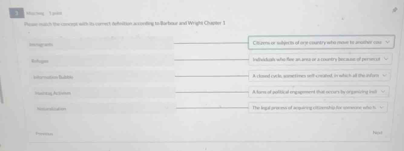3 matching 1 point please match the concept with its correct definition…