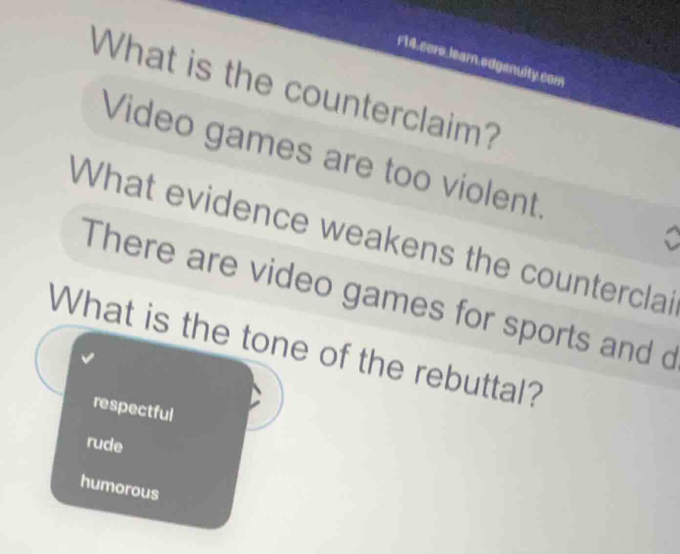 what is the counterclaim? video games are too violent. what evidence we…