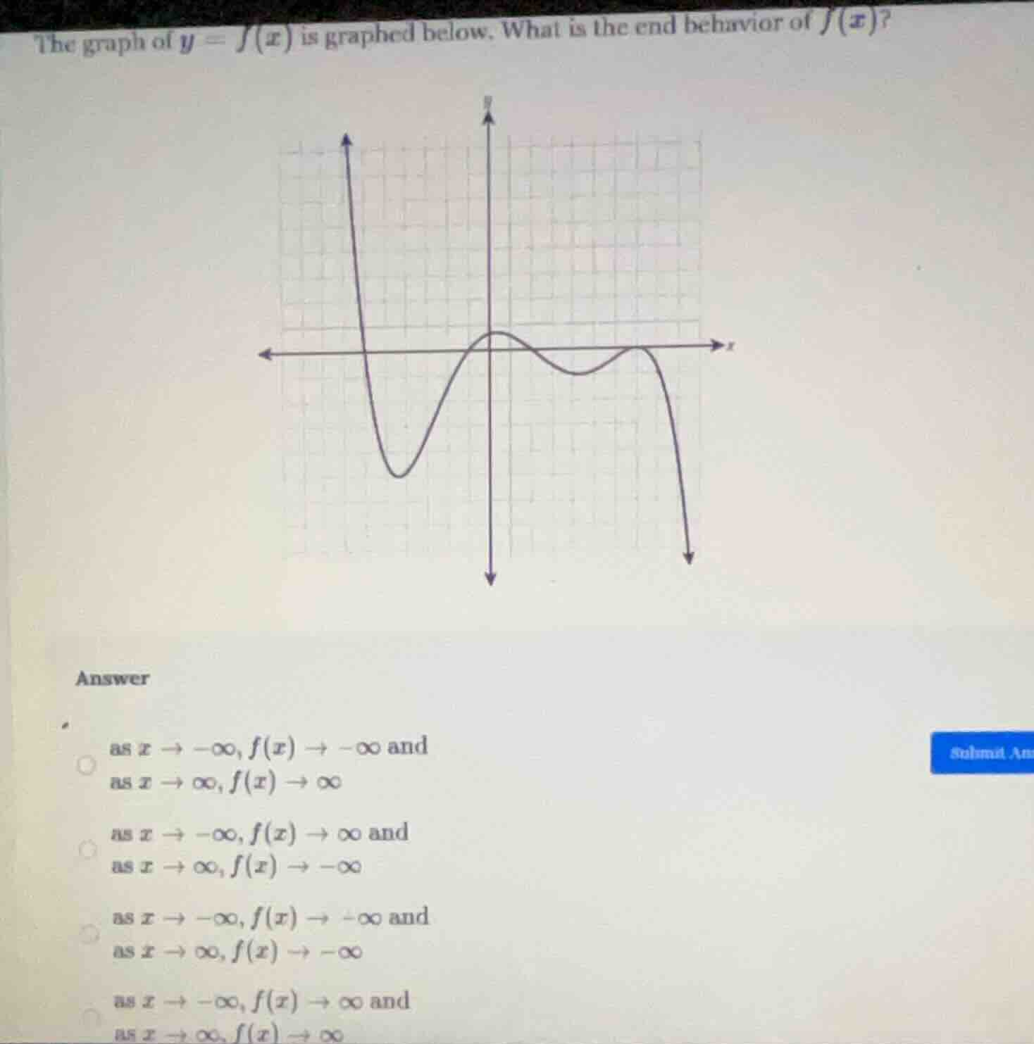 the graph of $y = f(x)$ is graphed below, what is the end behavior of $…