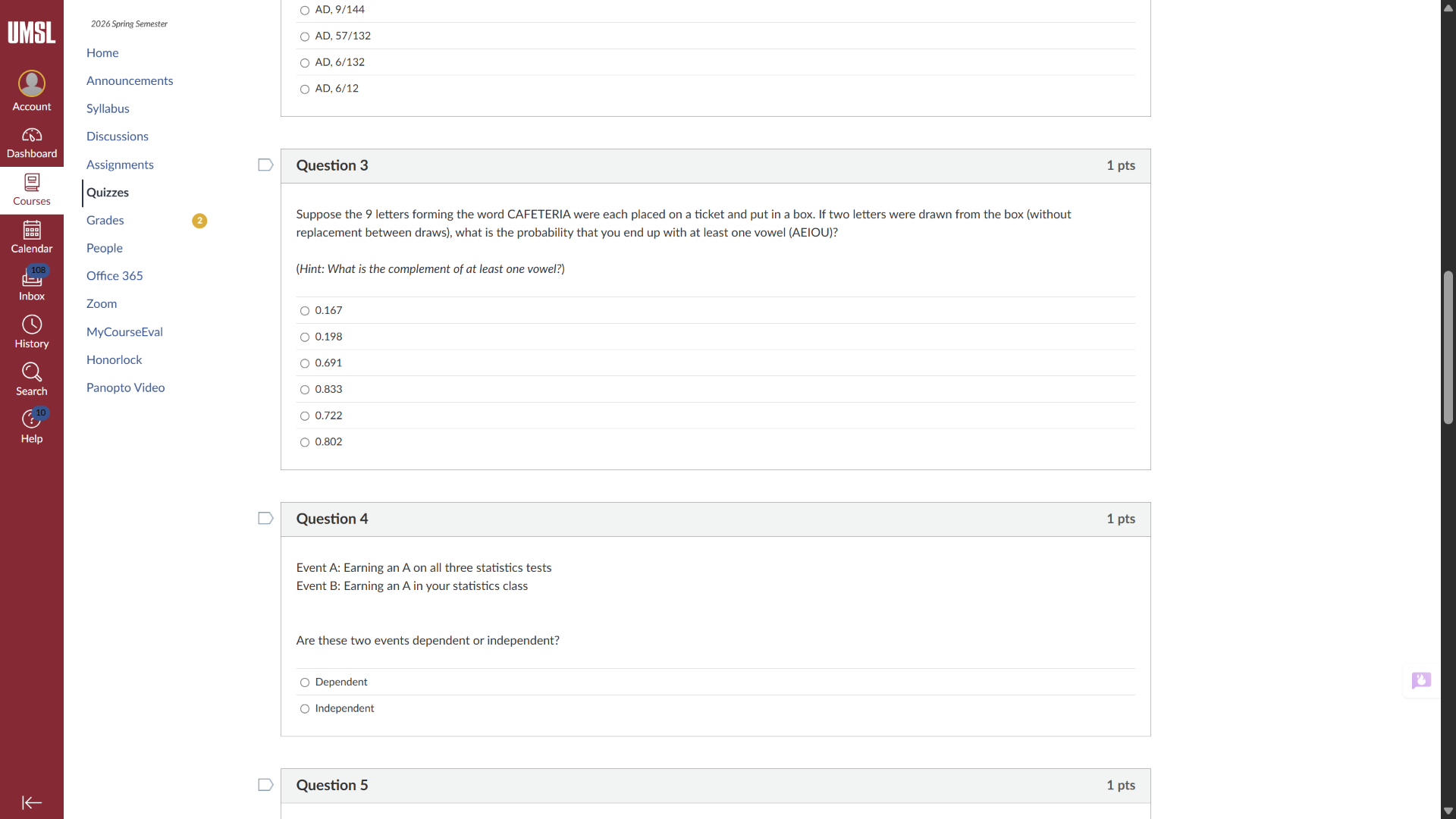 question 3 1 pts suppose the 9 letters forming the word cafeteria were …
