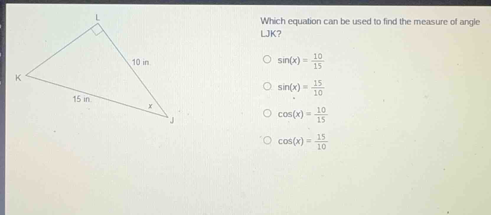 which equation can be used to find the measure of angle ljk? \\( \\sin(…