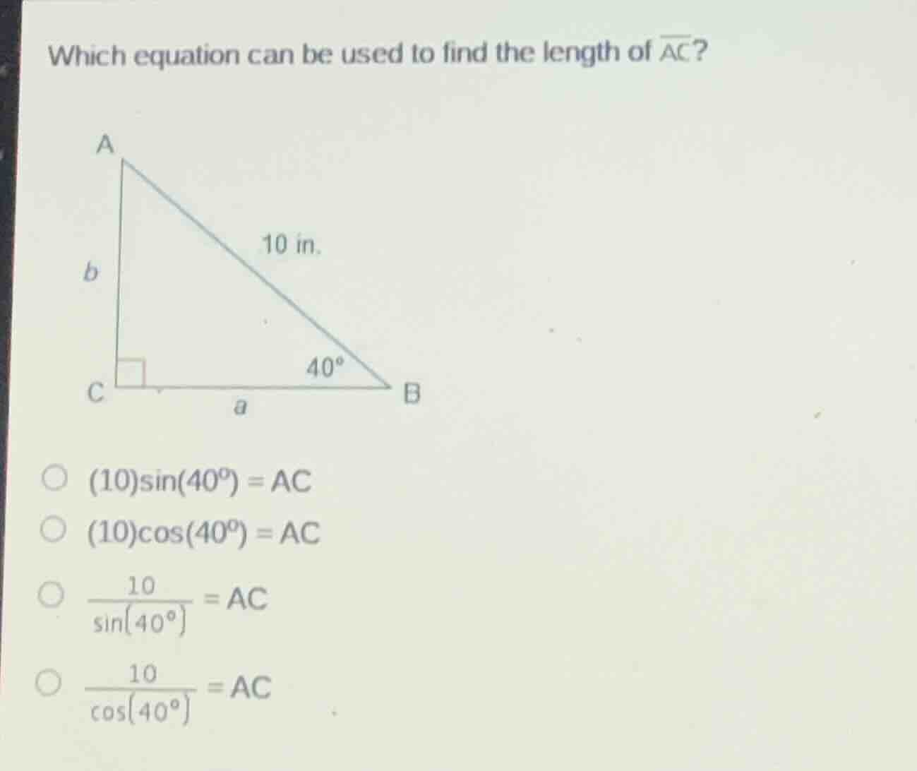which equation can be used to find the length of \\(\\overline{ac}\\)? …