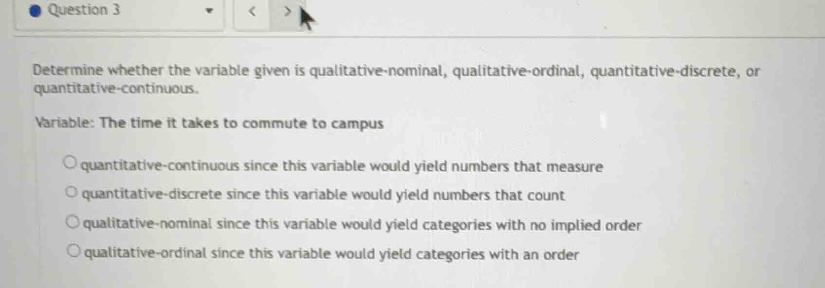 determine whether the variable given is qualitative - nominal, qualitat…