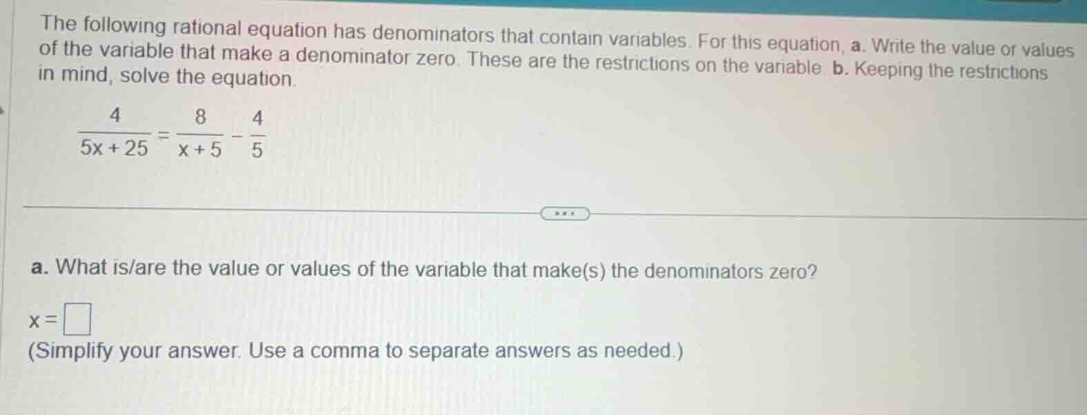 the following rational equation has denominators that contain variables…