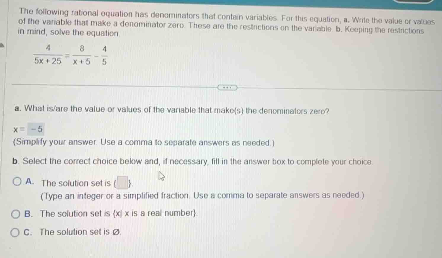 the following rational equation has denominators that contain variables…