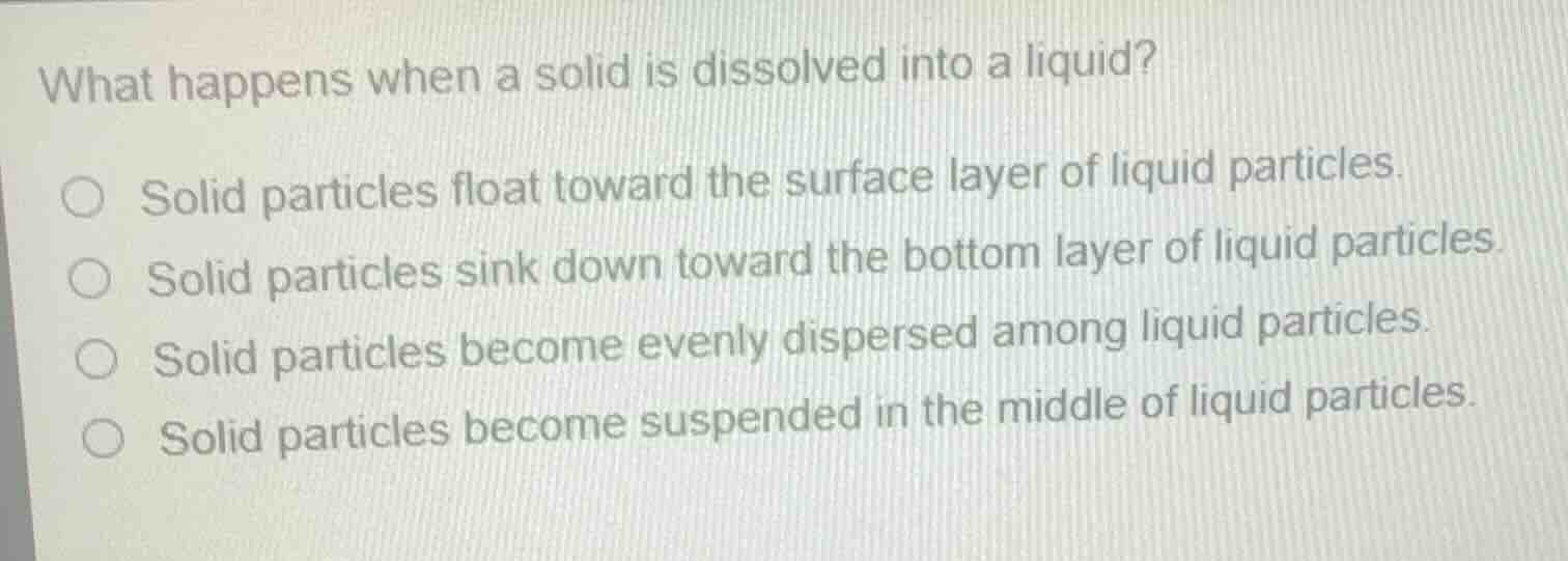 what happens when a solid is dissolved into a liquid? solid particles f…