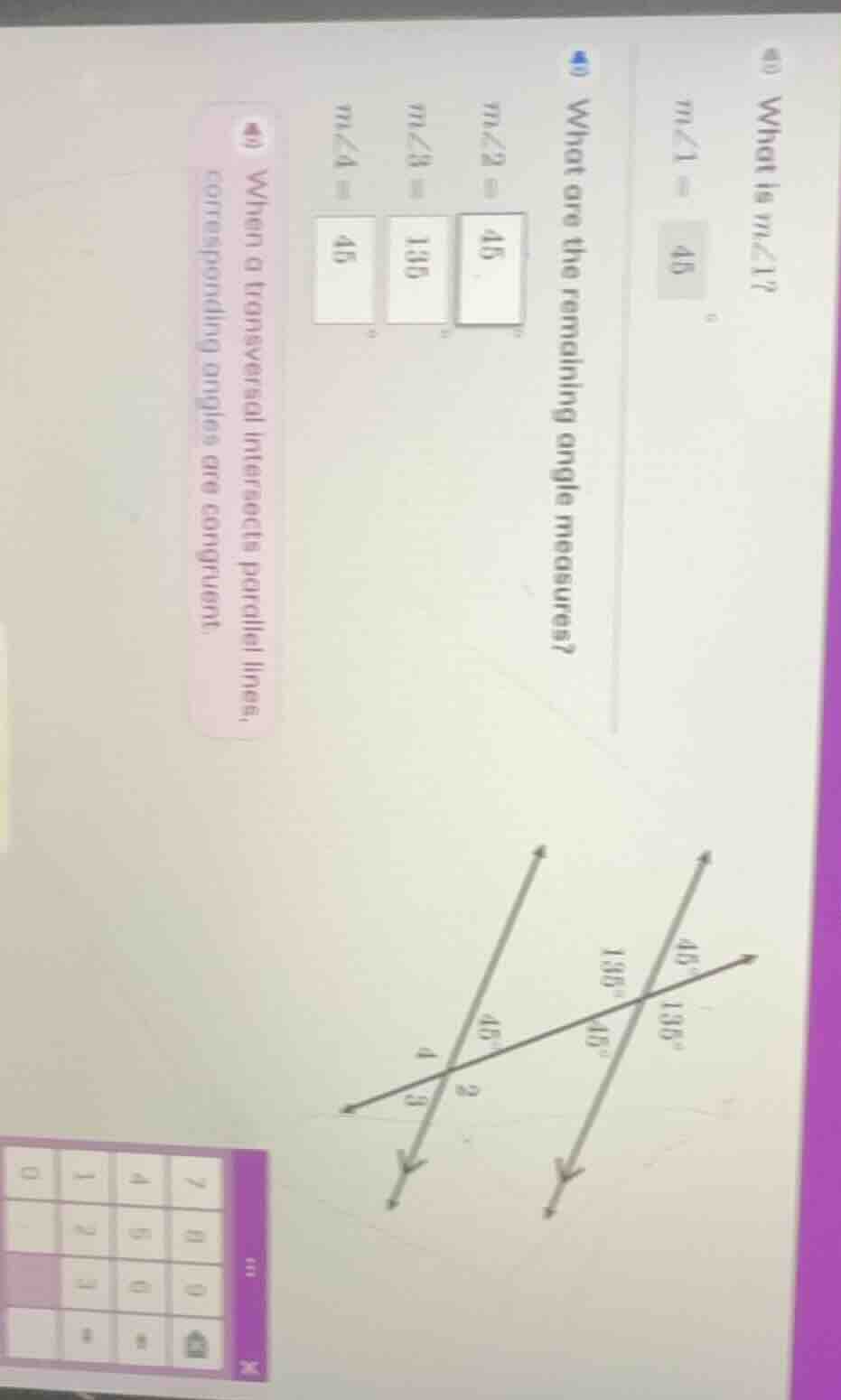 3 what is ( mangle1 )? ( mangle1 = 45^circ ) 4 what are the remaining a…