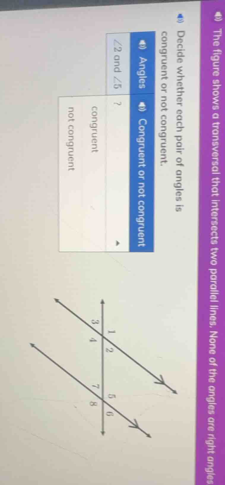 the figure shows a transversal that intersects two parallel lines. none…