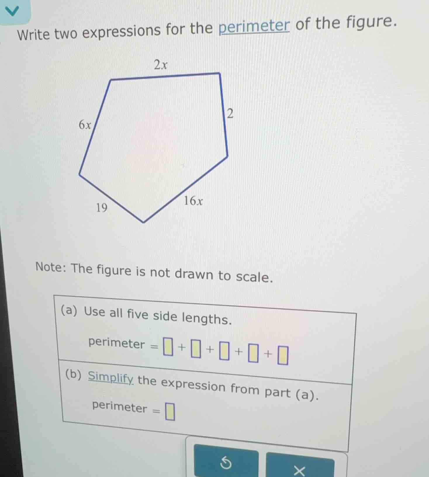 write two expressions for the perimeter of the figure. note: the figure…