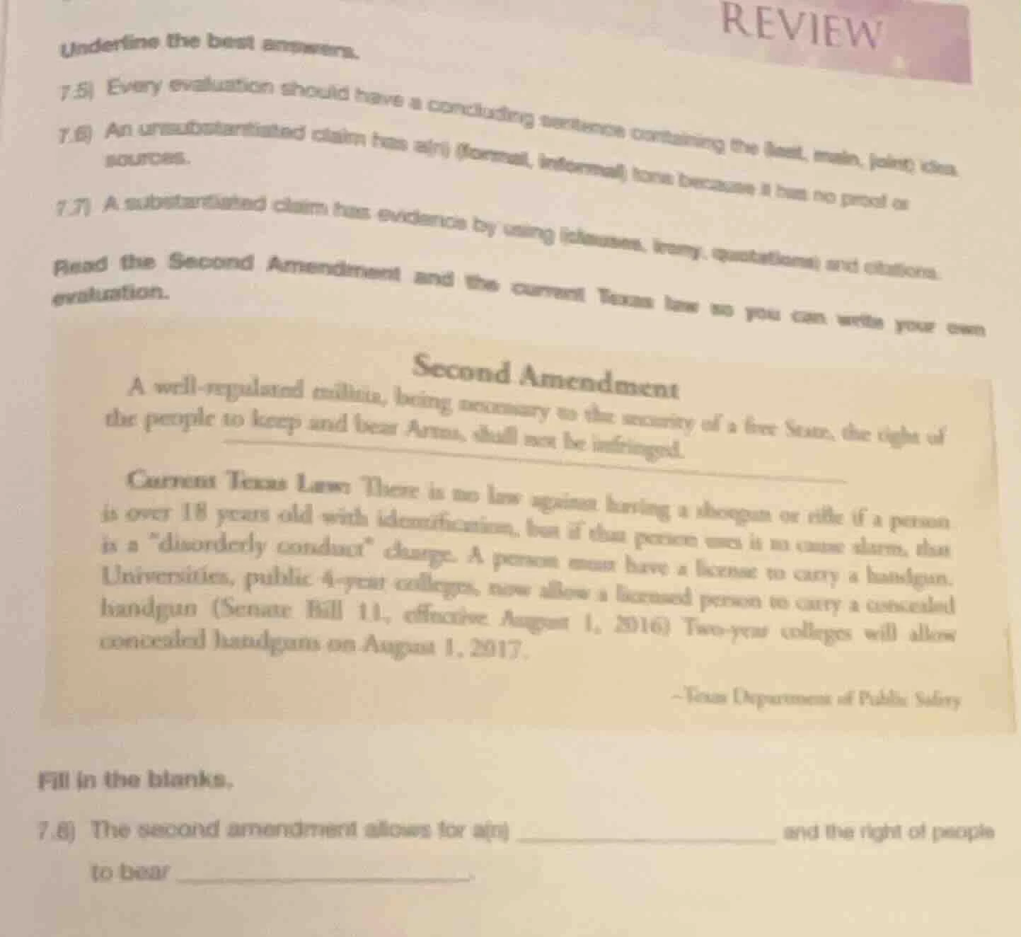 underline the best answers. 7.5) every evaluation should have a conclud…