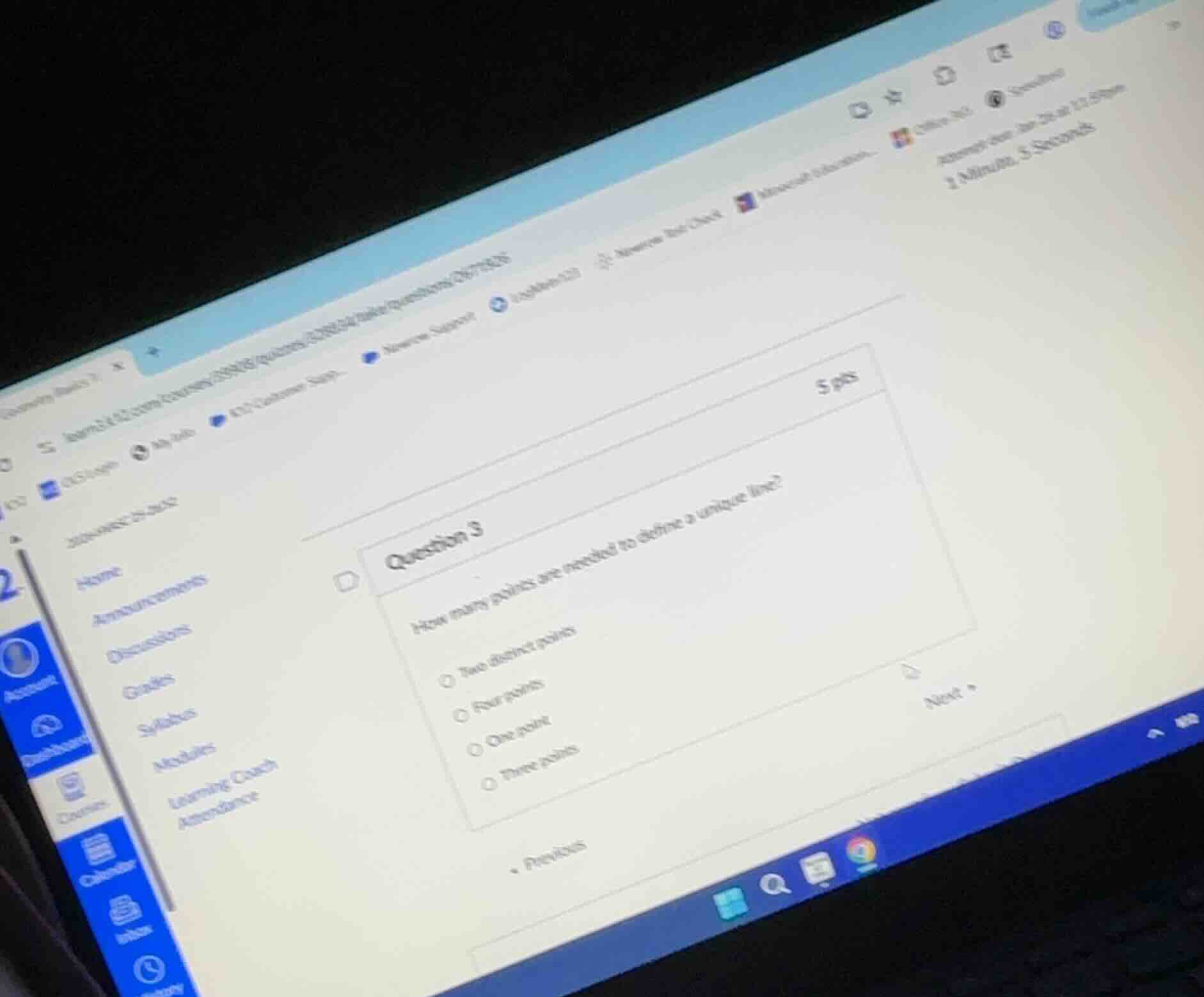 question 3 how many points are needed to define a unique line? two dist…