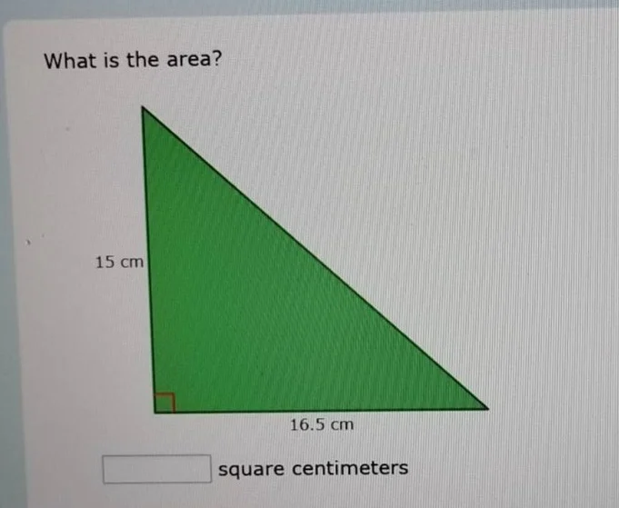 what is the area? 15 cm 16.5 cm square centimeters