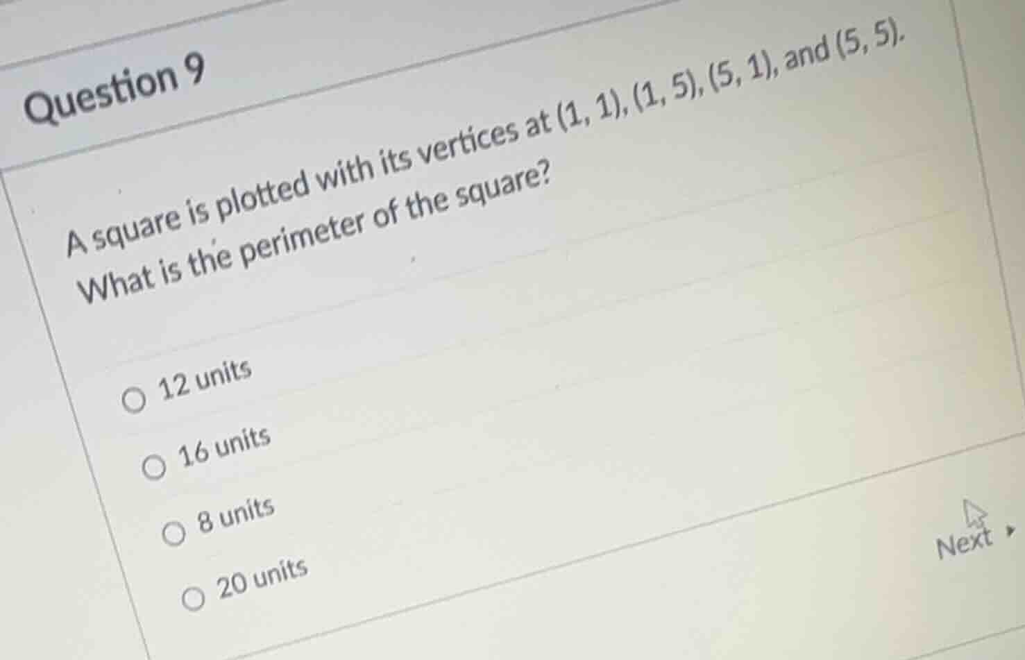 question 9 a square is plotted with its vertices at (1, 1), (1, 5), (5,…