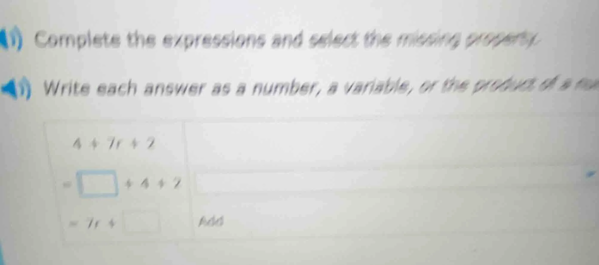 1) complete the expressions and select the missing property. 1) write e…