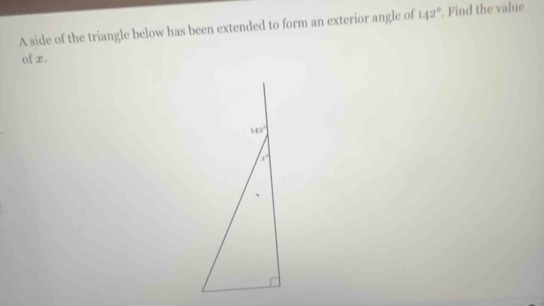 a side of the triangle below has been extended to form an exterior angl…