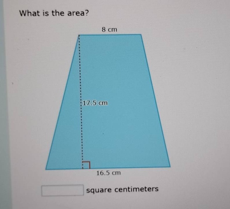 what is the area? 8 cm 17.5 cm 16.5 cm square centimeters