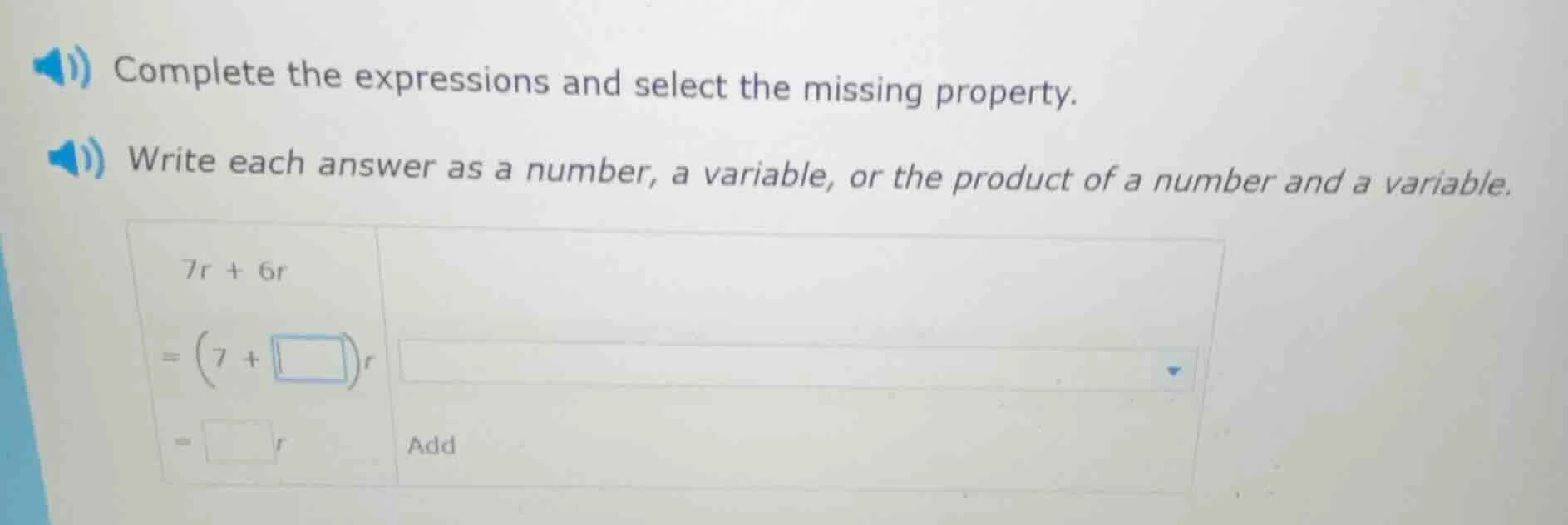 complete the expressions and select the missing property. write each an…