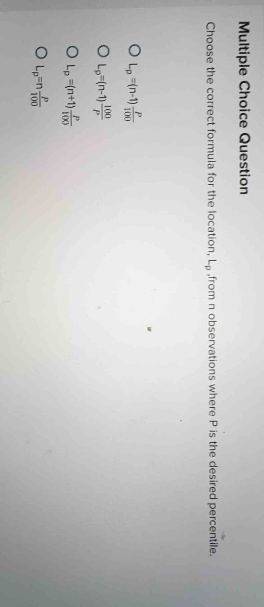 multiple choice question choose the correct formula for the location, (…