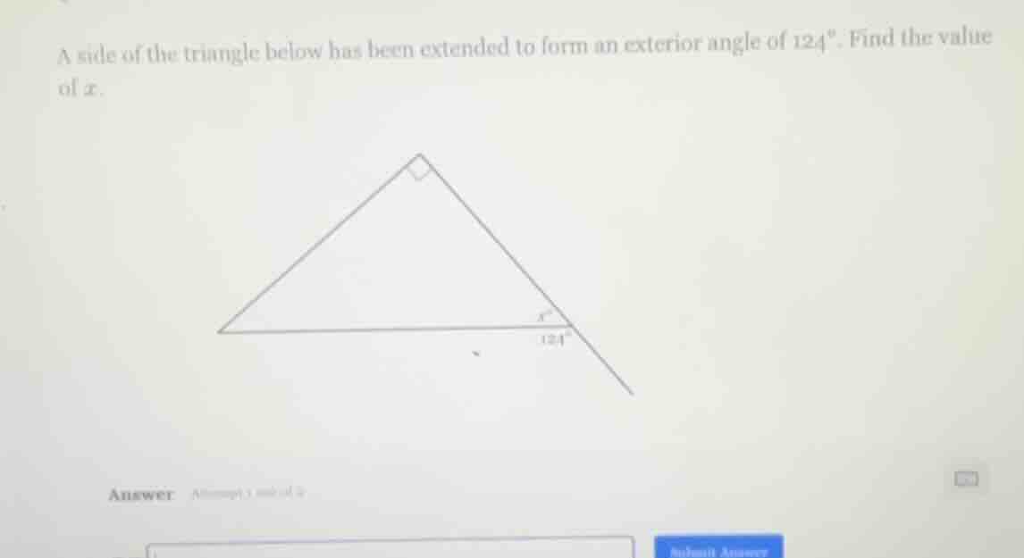 a side of the triangle below has been extended to form an exterior angl…