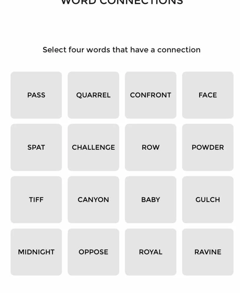 word connections select four words that have a connection pass quarrel …
