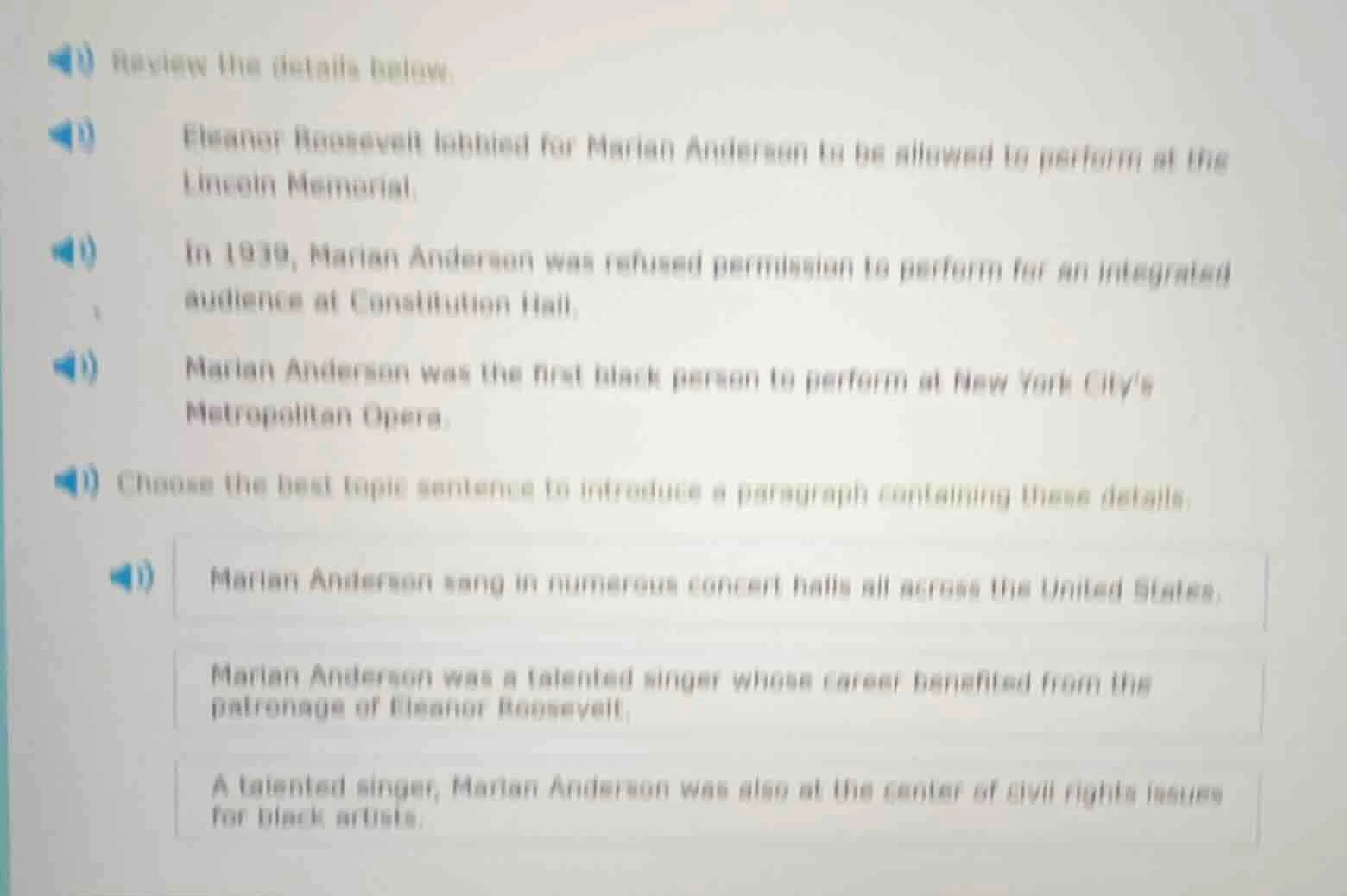 review the details below. eleanor roosevelt lobbied for marian anderson…