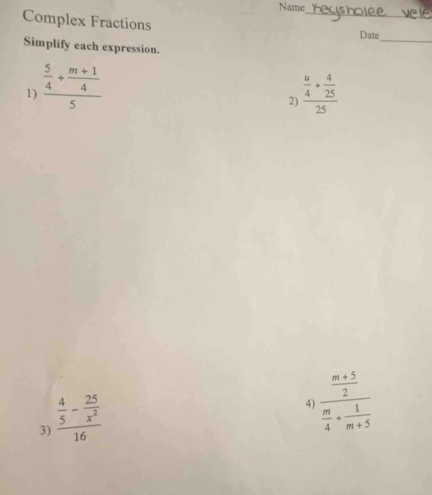 complex fractions simplify each expression. 1) \\(dfrac{dfrac{5}{4} + d…