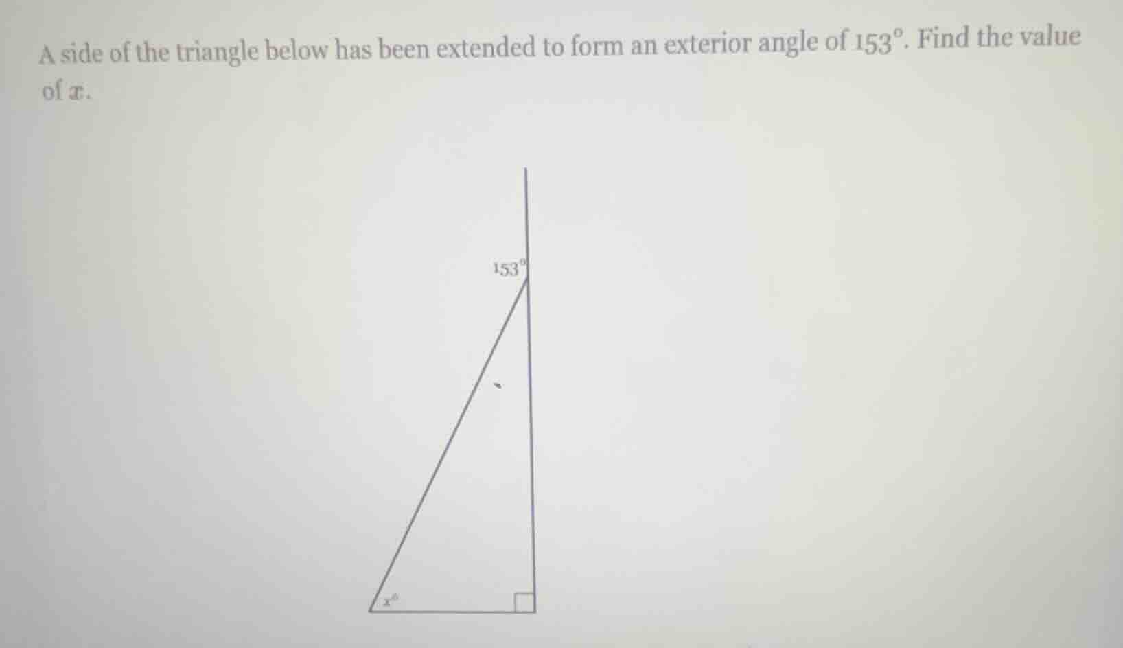 a side of the triangle below has been extended to form an exterior angl…