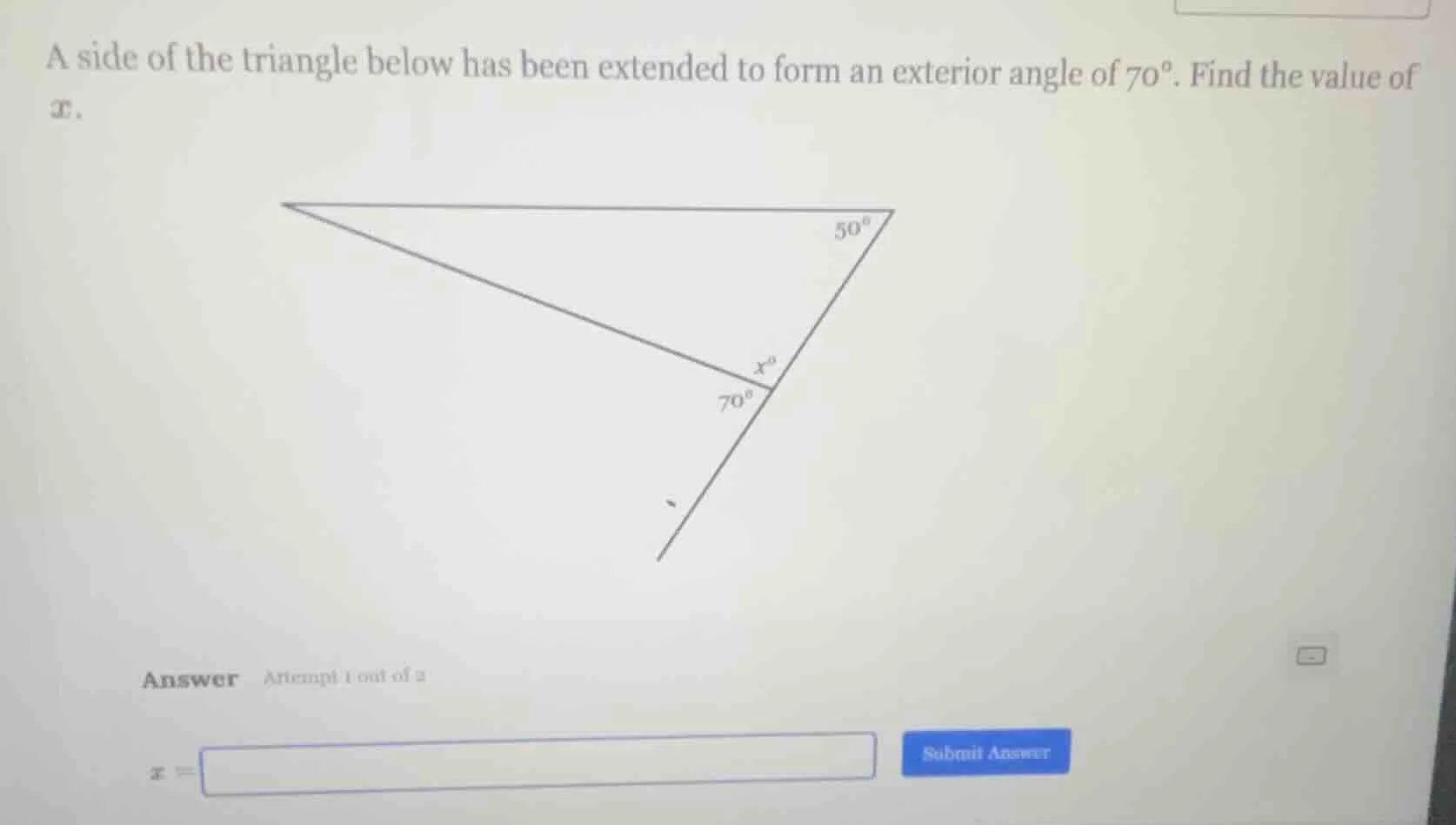 a side of the triangle below has been extended to form an exterior angl…