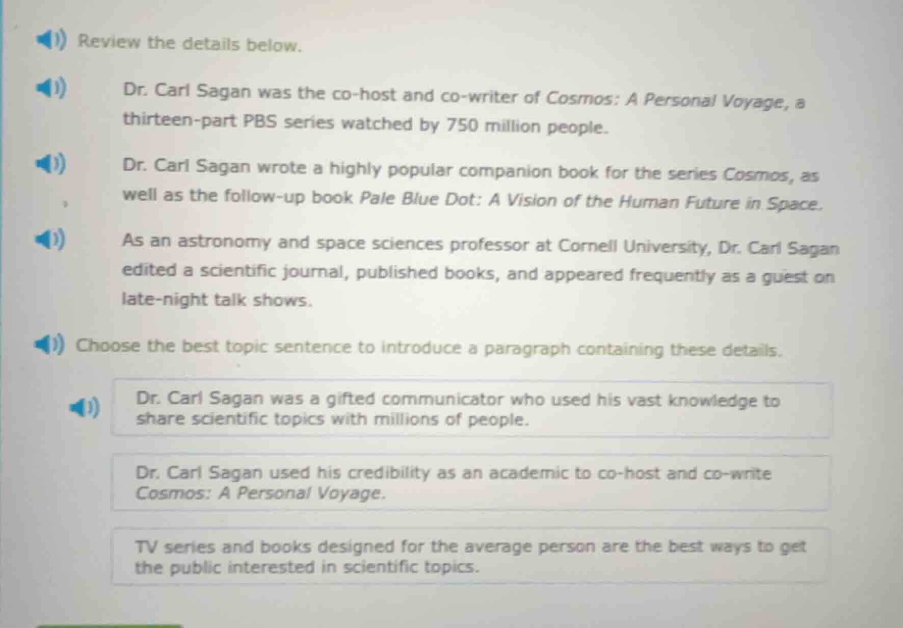 review the details below. dr. carl sagan was the co - host and co - wri…