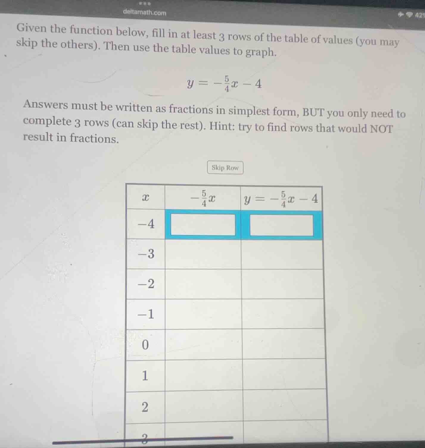 given the function below, fill in at least 3 rows of the table of value…