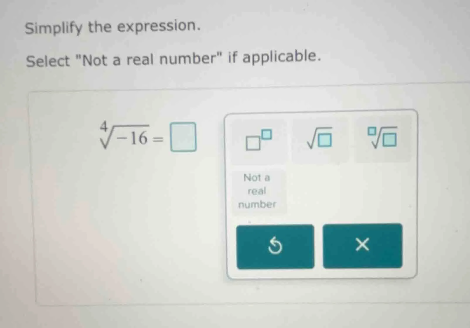 simplify the expression. select ot a real number\ if applicable. \\(\\s…
