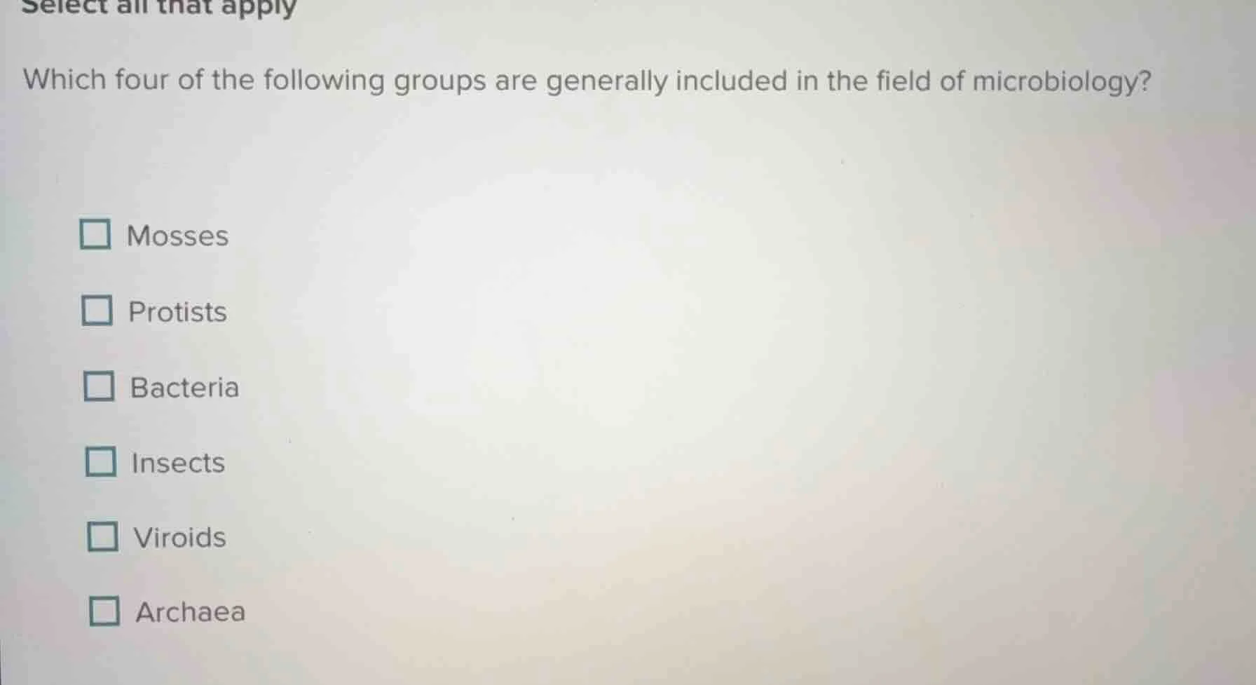 select all that apply which four of the following groups are generally …