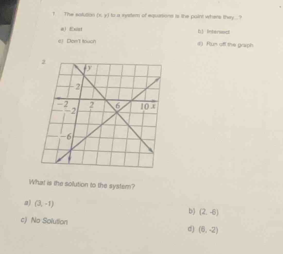 1. the solution (x, y) to a system of equations is the point where they…