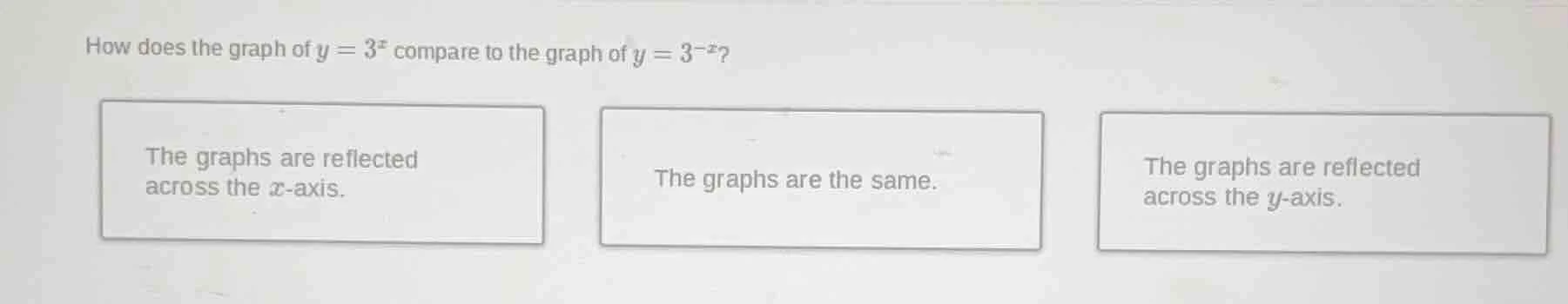 how does the graph of $y = 3^x$ compare to the graph of $y = 3^{-x}$? t…