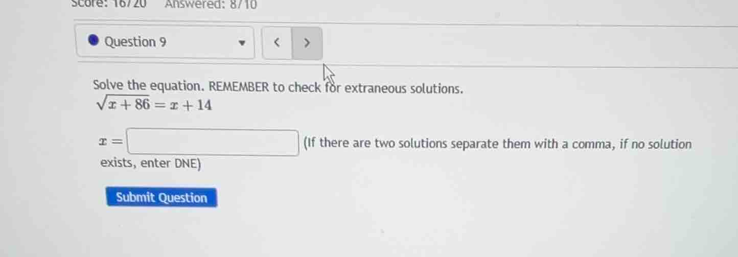 solve the equation. remember to check for extraneous solutions. (sqrt{x…