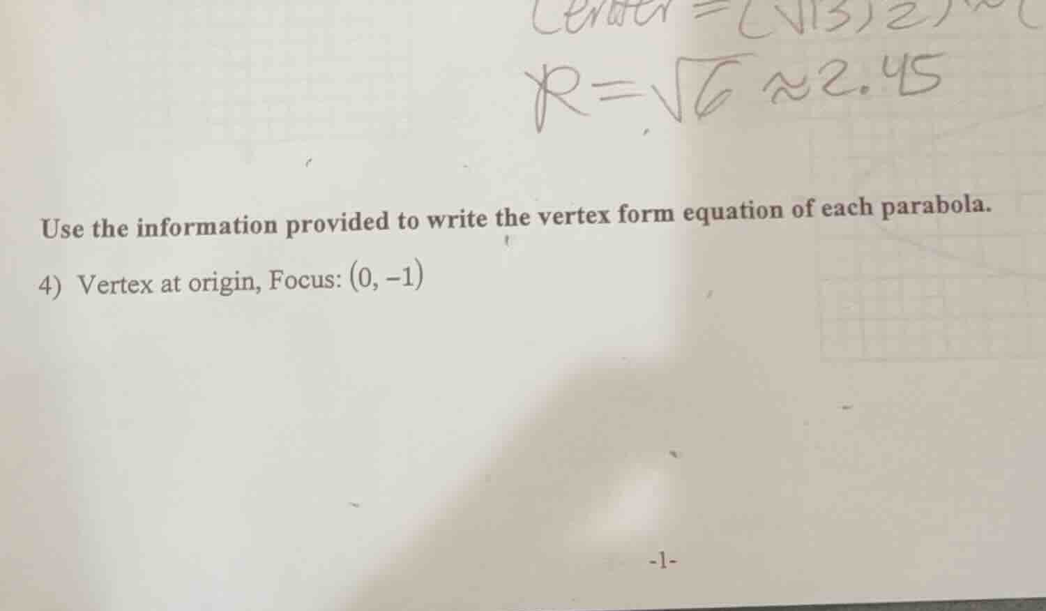 use the information provided to write the vertex form equation of each …