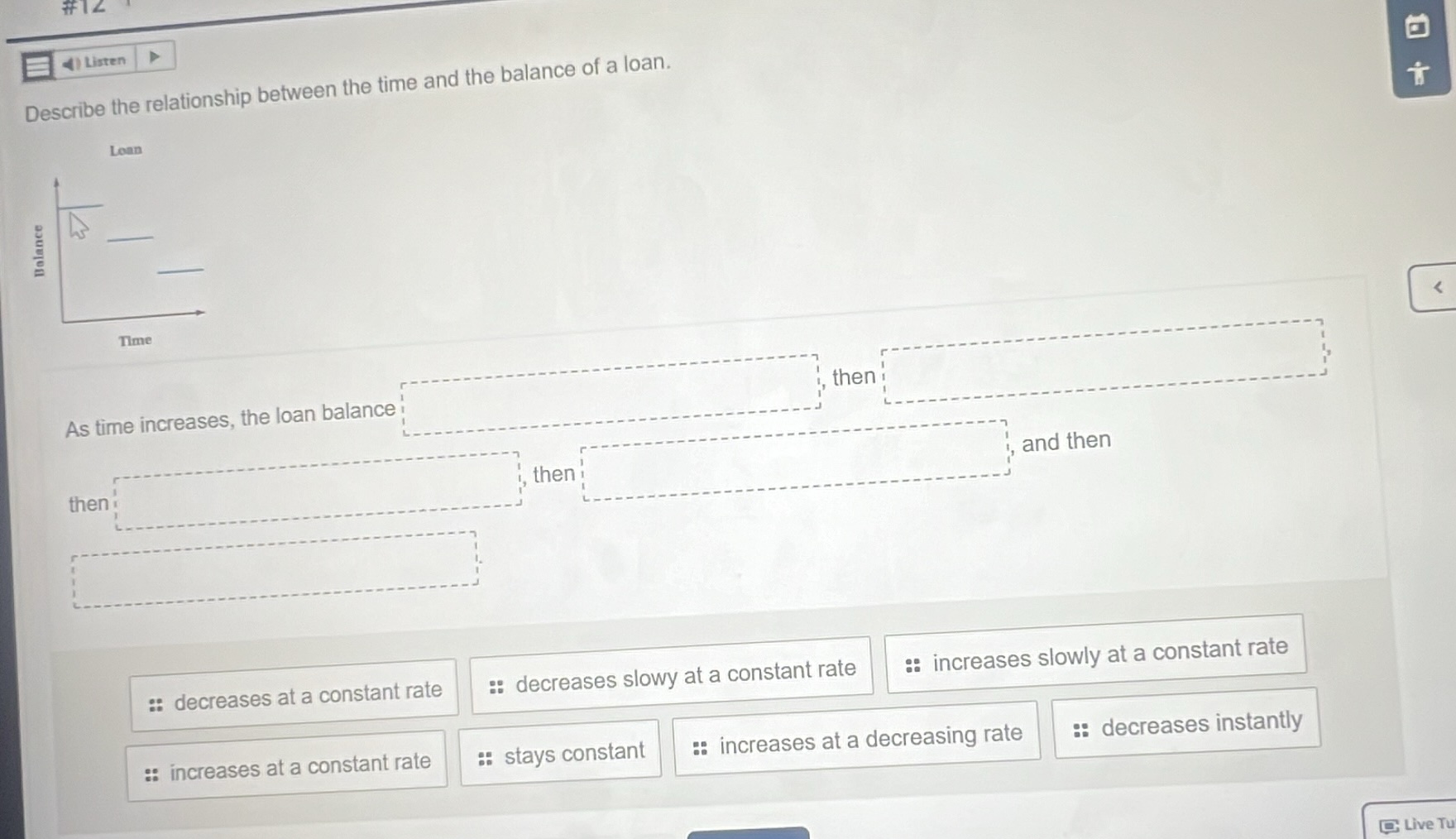 #12 listen describe the relationship between the time and the balance o…