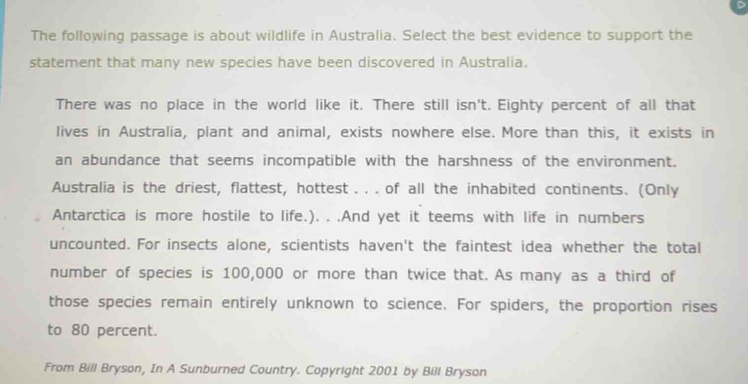 the following passage is about wildlife in australia. select the best e…
