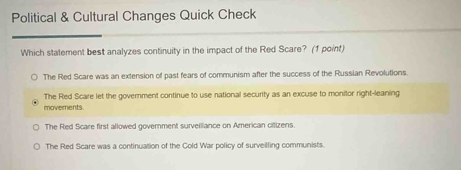 political & cultural changes quick check which statement best analyzes …
