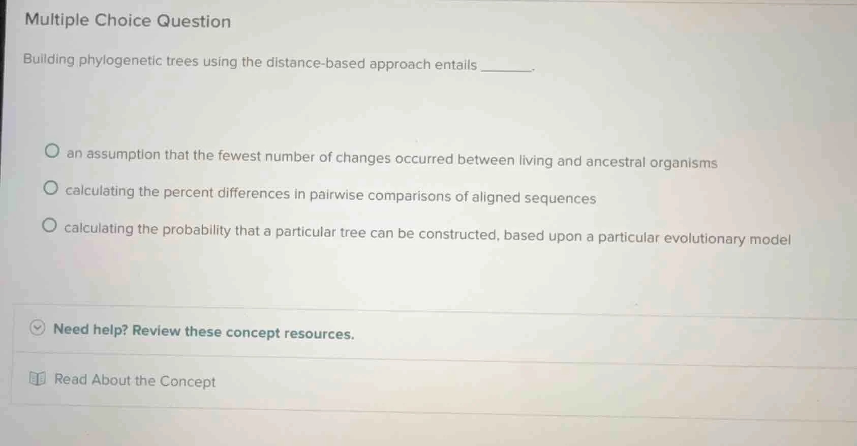 multiple choice question building phylogenetic trees using the distance…