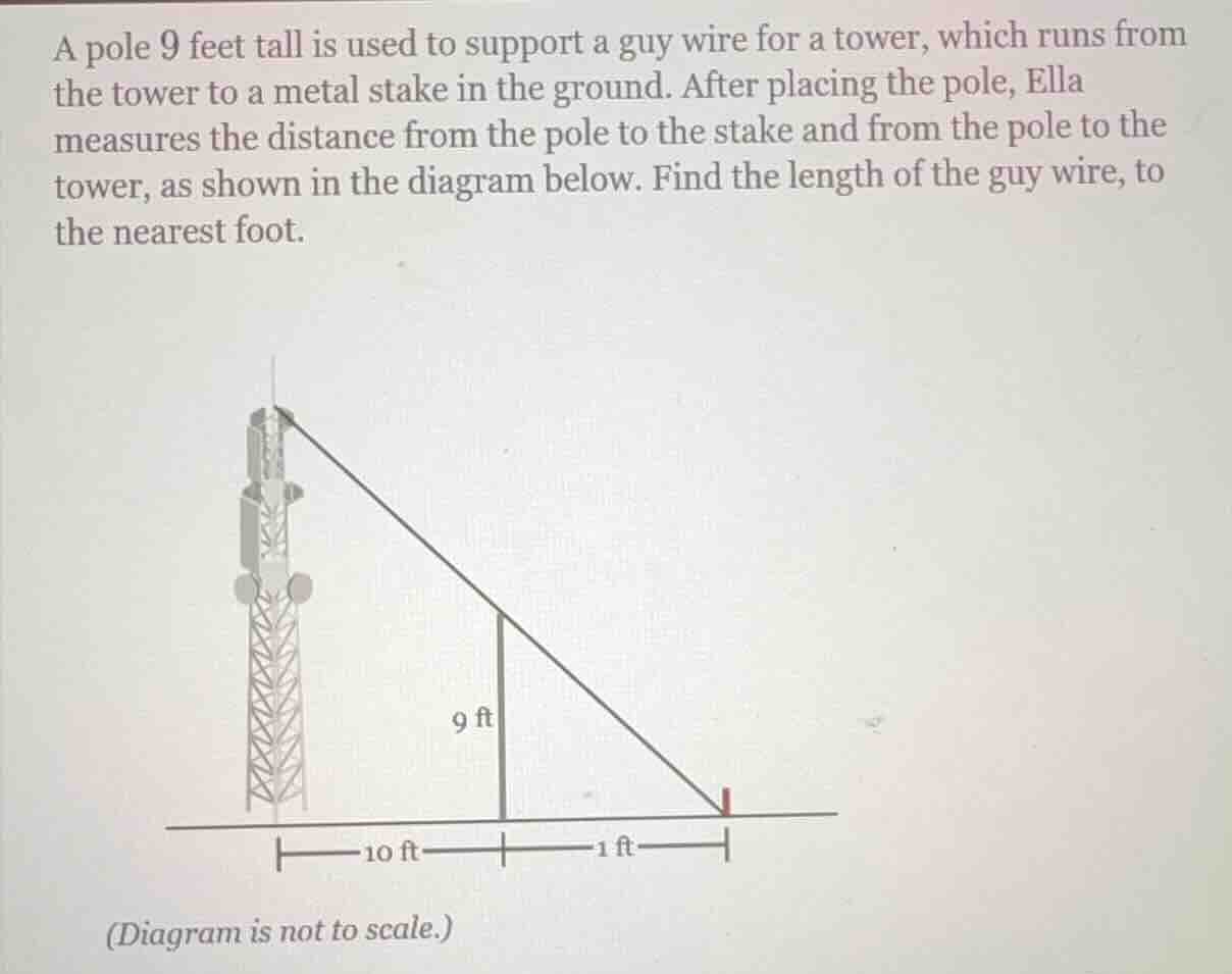 a pole 9 feet tall is used to support a guy wire for a tower, which run…