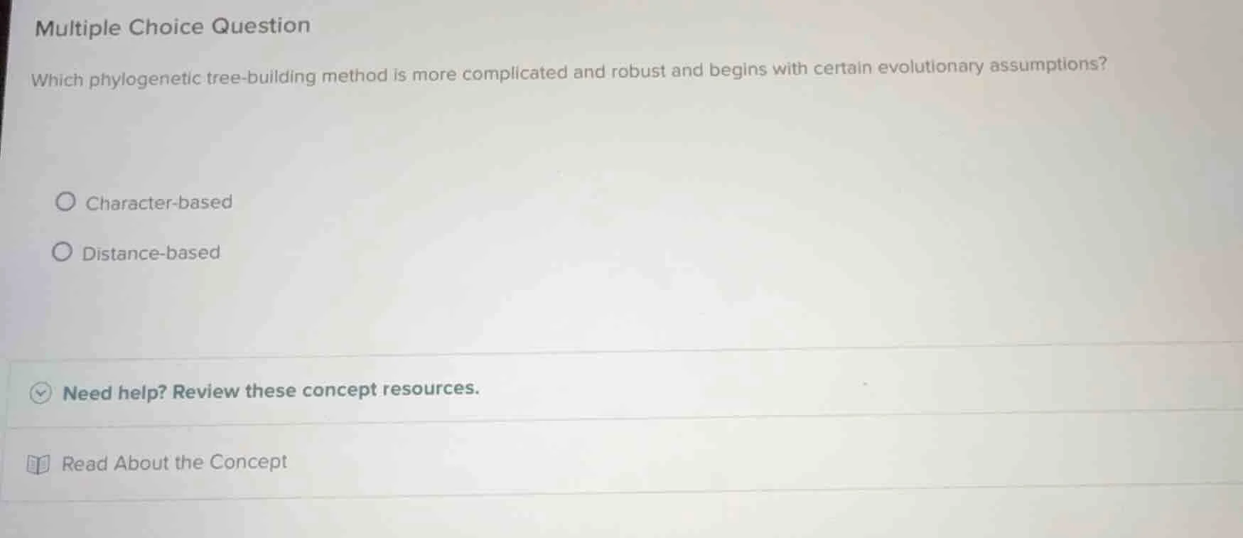 multiple choice question which phylogenetic tree - building method is m…