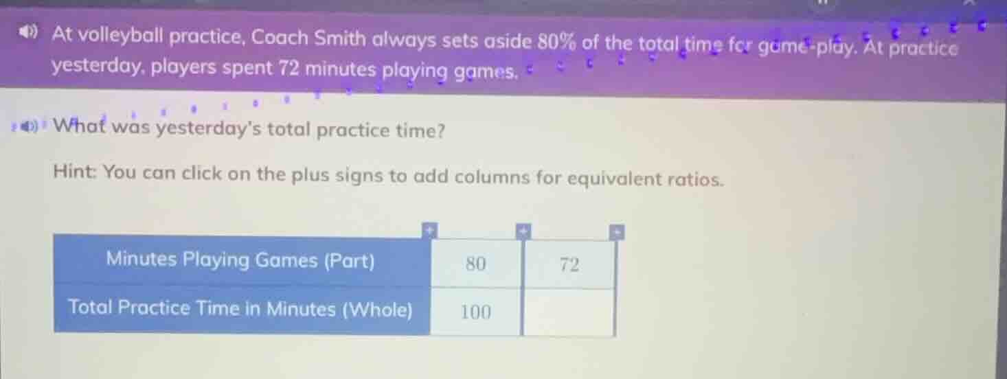 at volleyball practice, coach smith always sets aside 80% of the total …