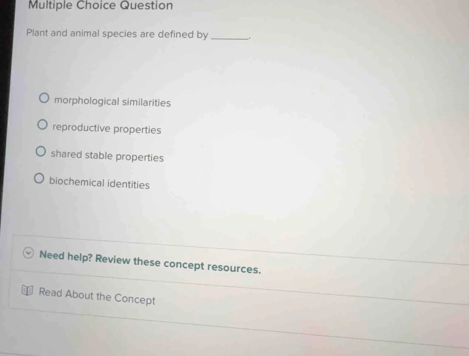 multiple choice question plant and animal species are defined by ______…