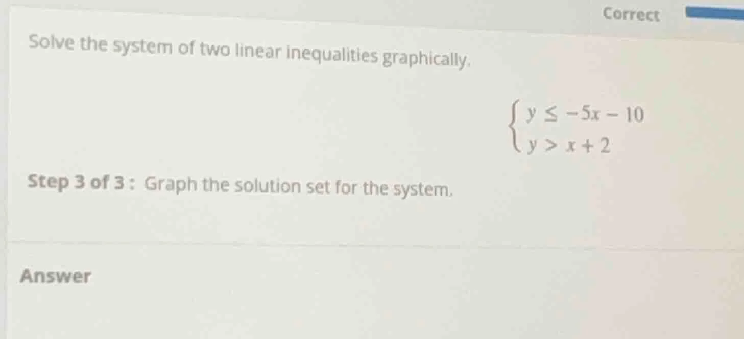 solve the system of two linear inequalities graphically.\\begin{cases}y…