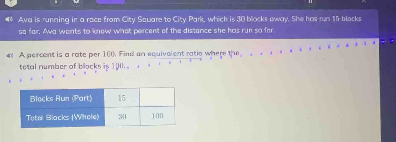 ava is running in a race from city square to city park, which is 30 blo…