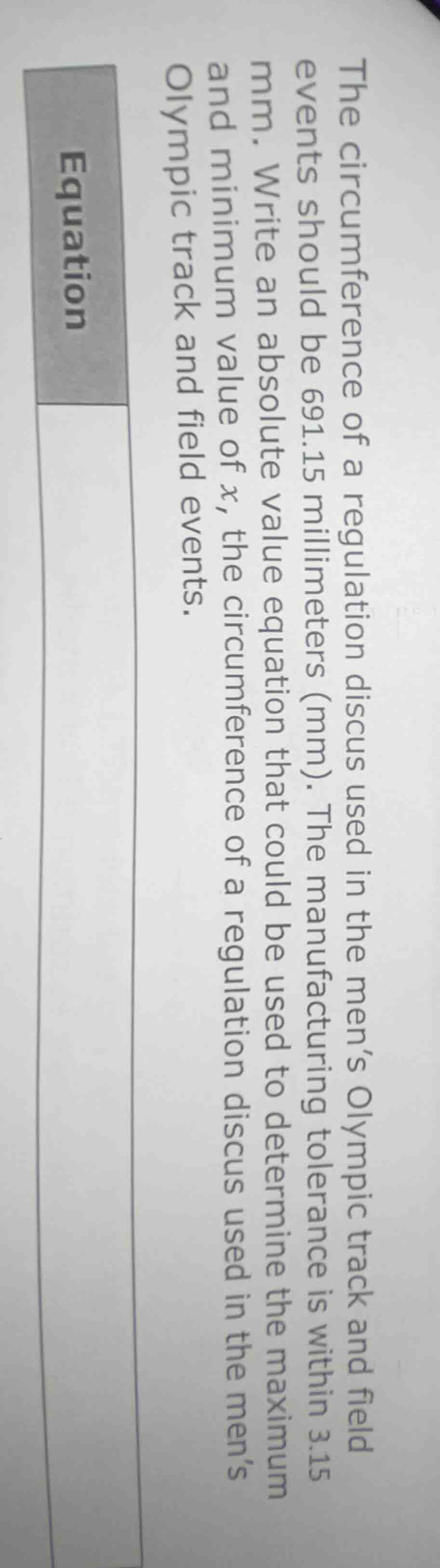 the circumference of a regulation discus used in the men’s olympic trac…