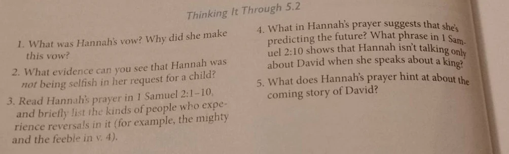 thinking it through 5.2 1. what was hannahs vow? why did she make this …