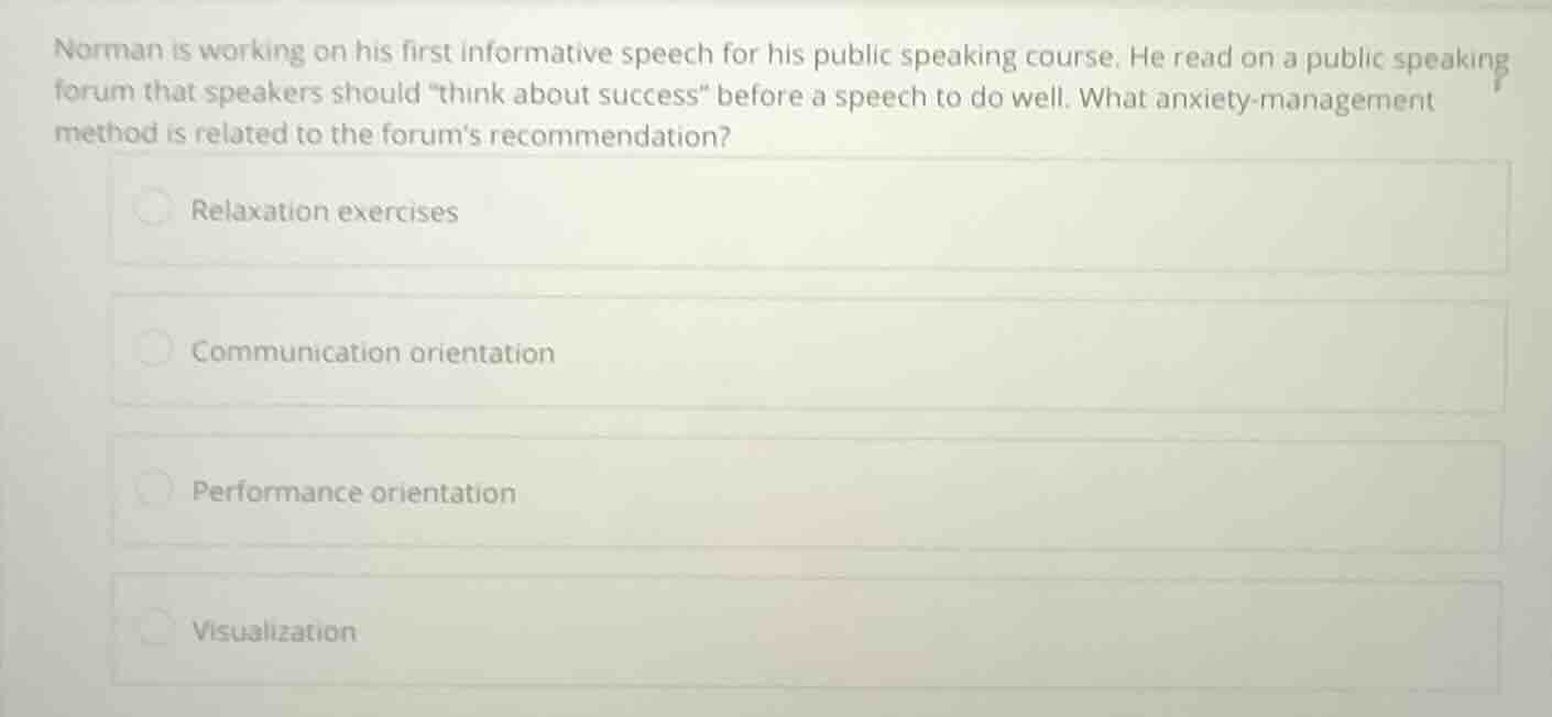 norman is working on his first informative speech for his public speaki…